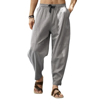 Men's Casual Slack Pants Cotton Linen Solid Long Pants Hippie