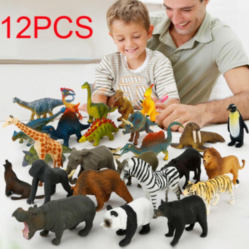 12Pcs Kids Small Plastic Figures Wild Ocean Farm Animals Dinosaur Model Toys Gifts