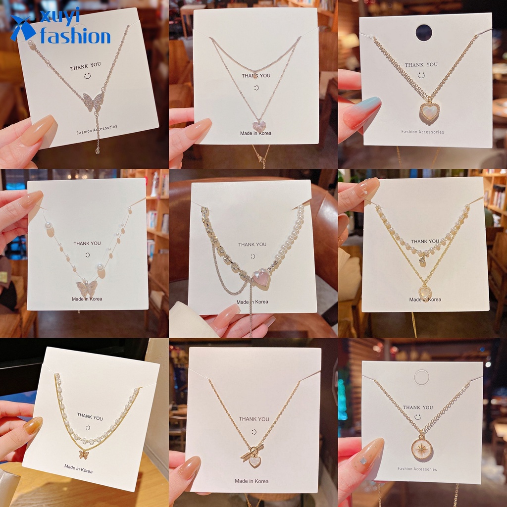 Fashion Tulip Butterfly Heart Pendant Necklace Pearl Bead Clavicle Chain Choker for Women Accessories Jewelry