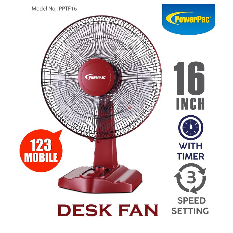 PowerPac, Fan, Portable Fan, Desk fan, 16 inch (PPTF16) Shopee Singapore