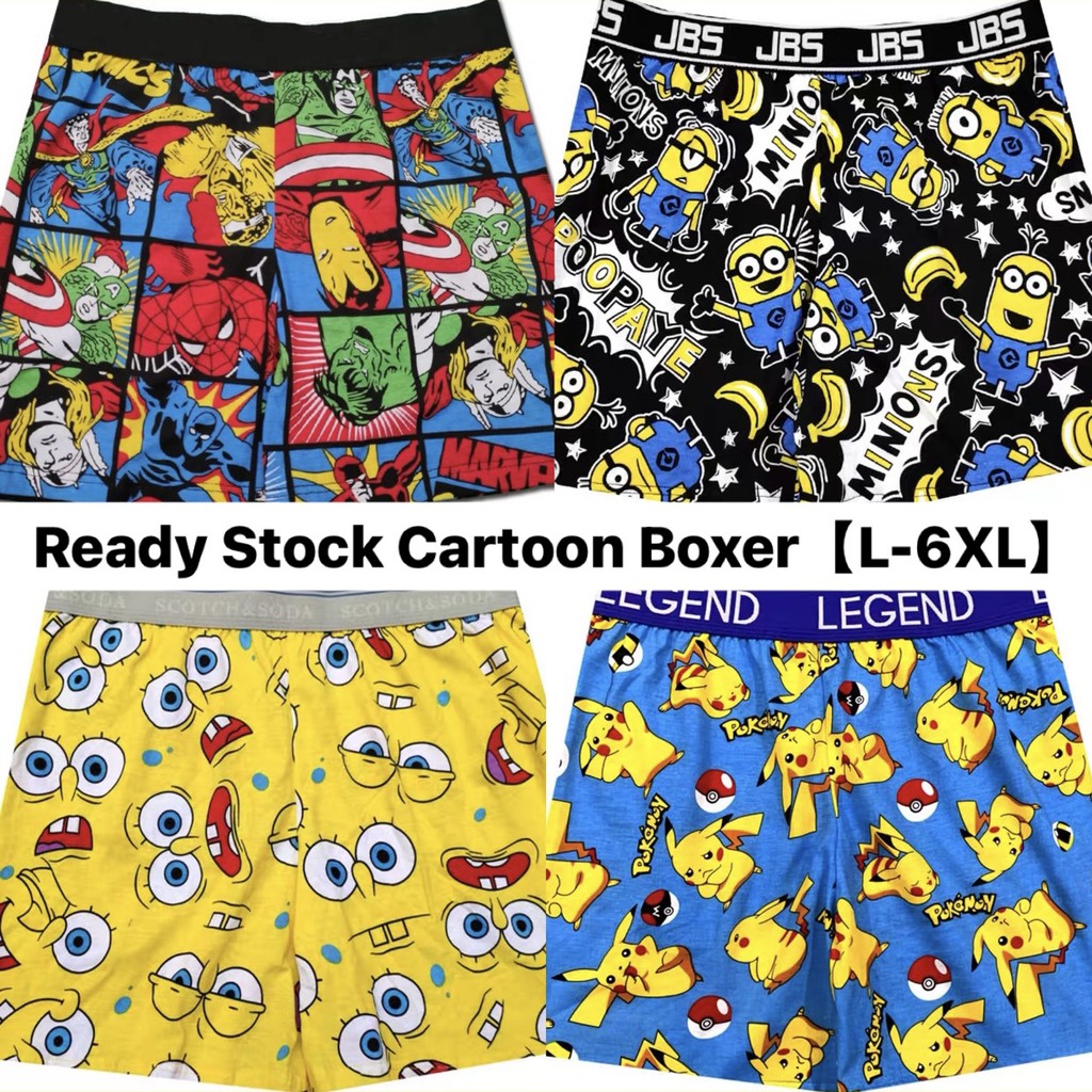 Plus Size【L-5XL】Men Shorts Boxer Trunk Underwear Cartoon Printed Homewear  Unisex Fashion Cute 大码男士家居内裤短裤