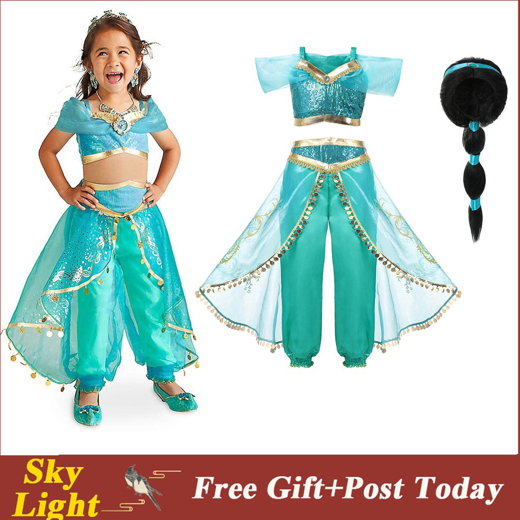 Girls Aladdin's Lamp Jasmine Dress Belly Dance Arabian Indian Princess ...