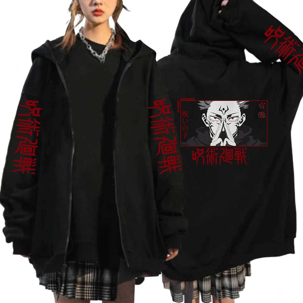 Jujutsu Kaisen Zip Up Hoodies Harajuku Ryomen Sukuna Anime Hoodie Streetwear Zipper Jacket Black 6753