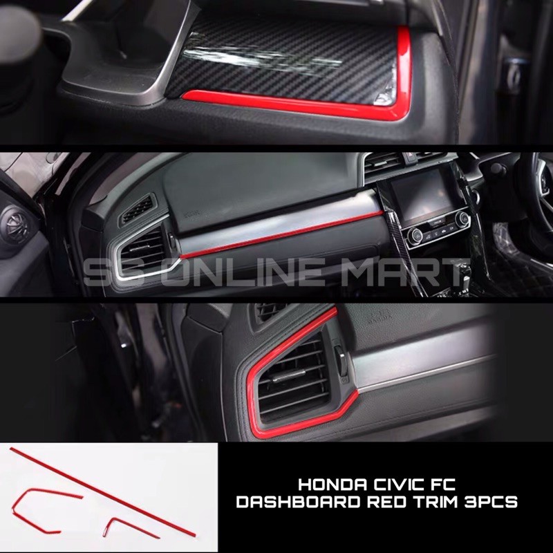Red Aluminum Gear Accessories Trim Kit For Honda Civic 2016-2021 – 5-Piece Set