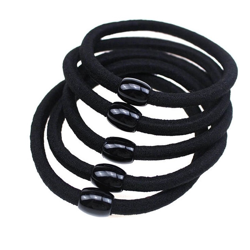（50pcs）Black bead hair rope, high elastic hair rope, rubber band ...