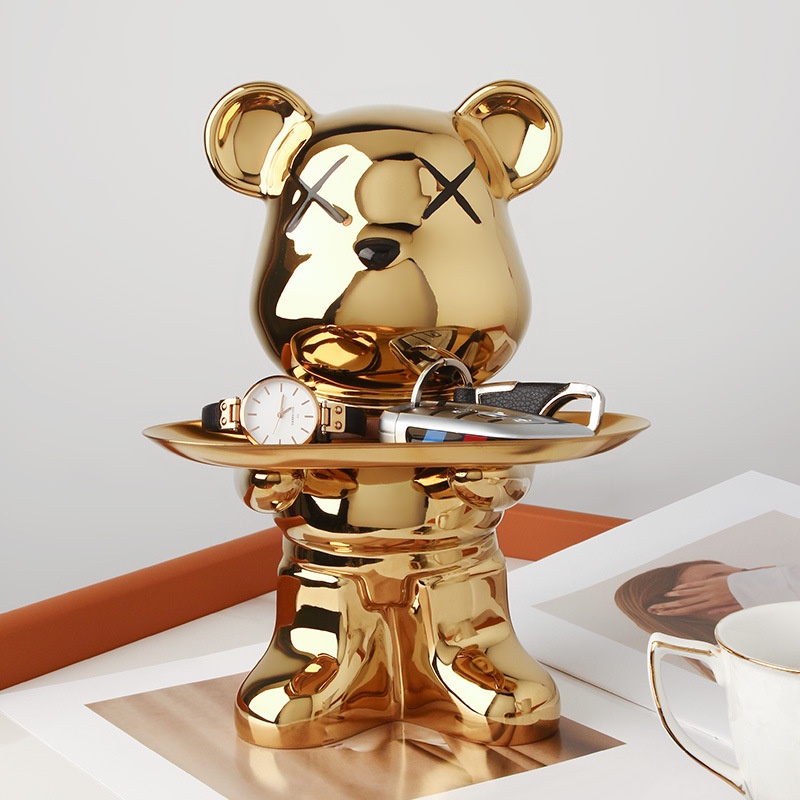 Ceramic Plating Violent Bear Ornaments Living Room Light Luxury Entrance Key Tray Storage Wine Cabinet Home Influencer [Quality Life]