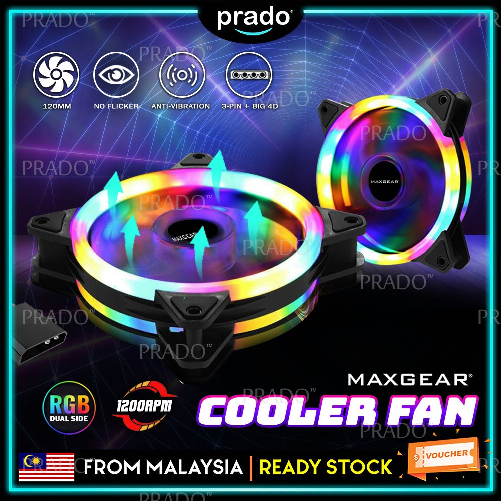 PRADO MAXGEAR 1200rpm Dual Side LED Cooler Fan Noiseless 120mm Fan RGB ...