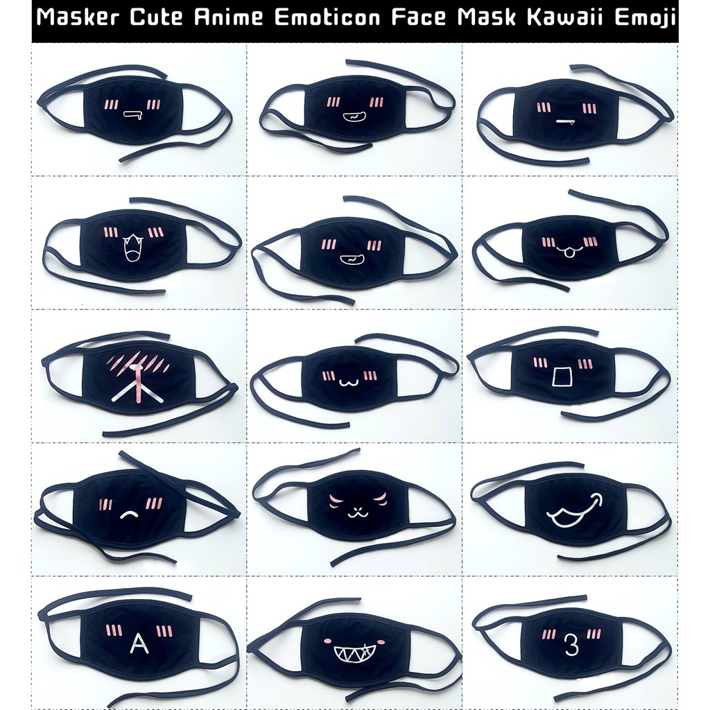 HITAM Kawaii MASK CUTE ANIME EMOTICON FACE MASK KAWAII EMOJI Black Cloth  MASK | Shopee Singapore