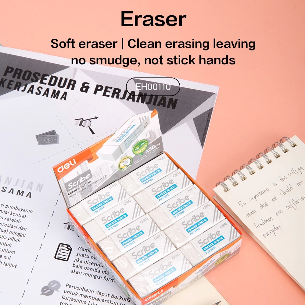 Deli Eraser / Penghapus Pensil Putih Bebas PVC Bebas Debu Tidak Beracun 1 pcs EH00110 - Gambar 2