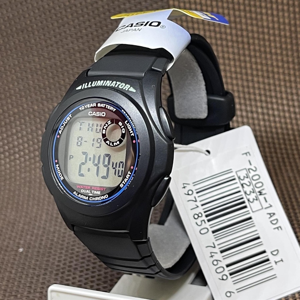 Casio F 200W 1A Digital Dual Time Round Face Black Resin Sport Watch Shopee Singapore