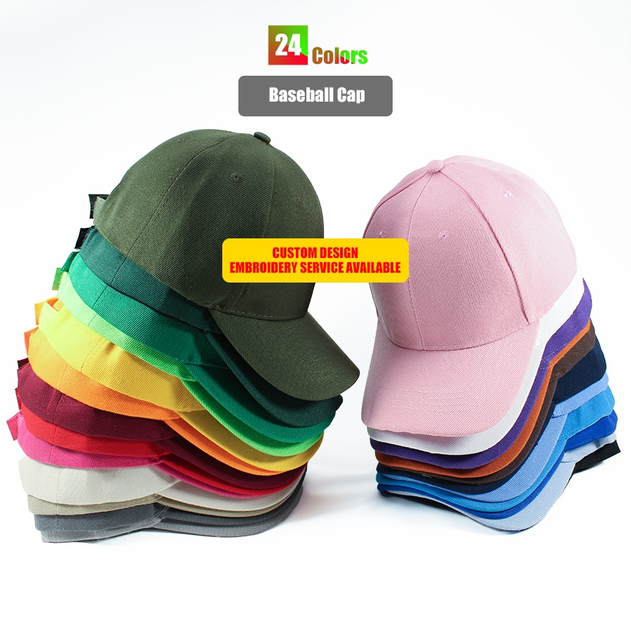24 Colors Plain Baseball Cap Unisex Adjustable 100% Polyester Sun ...