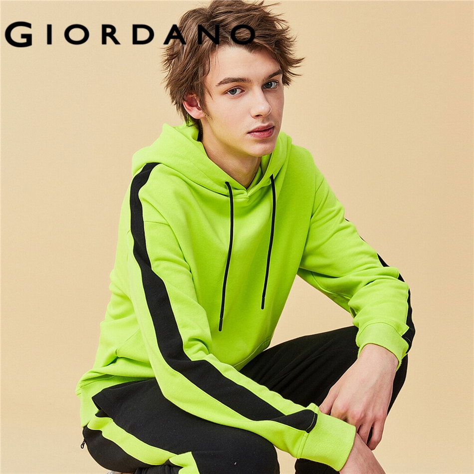GIORDANO MEN Fluorescent green contrast hoodie 01020792 Shopee Singapore