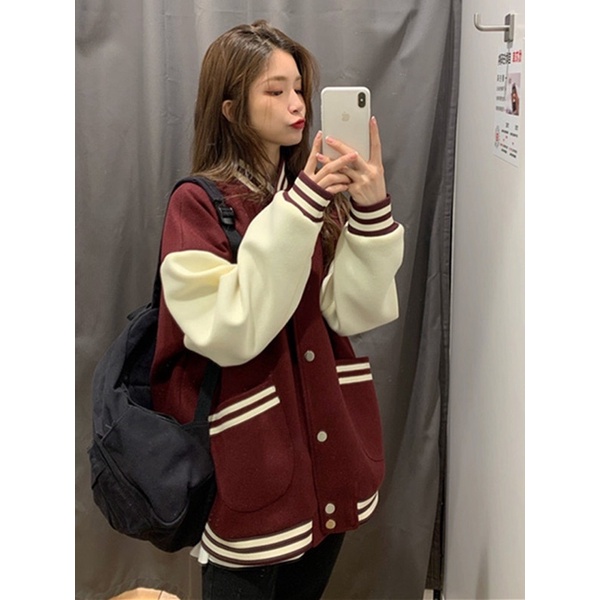 3 COLORS basic oversized baseball colourblock varsity jacket unisex ulzzang  korean trendy outerwear men women stripes