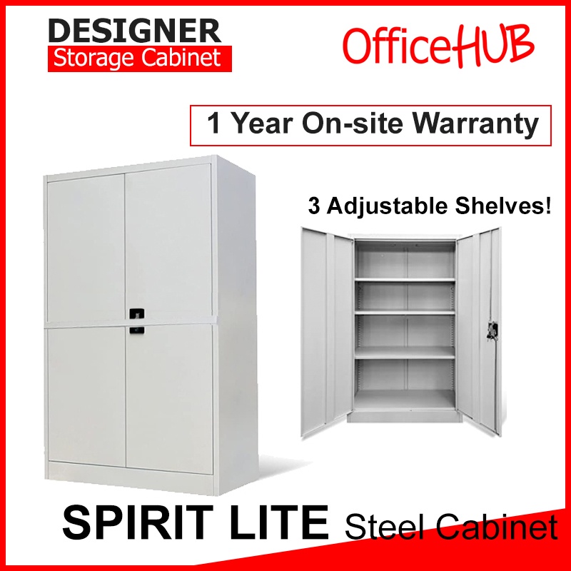 Metal cabinet store with locking bar