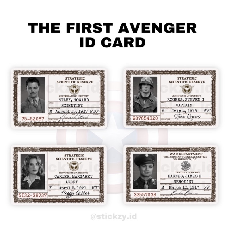 The FIRST AVENGER ID CARD (BUCKY BARNES, STEVE ROGERS, PEGGY, HOWARD ...