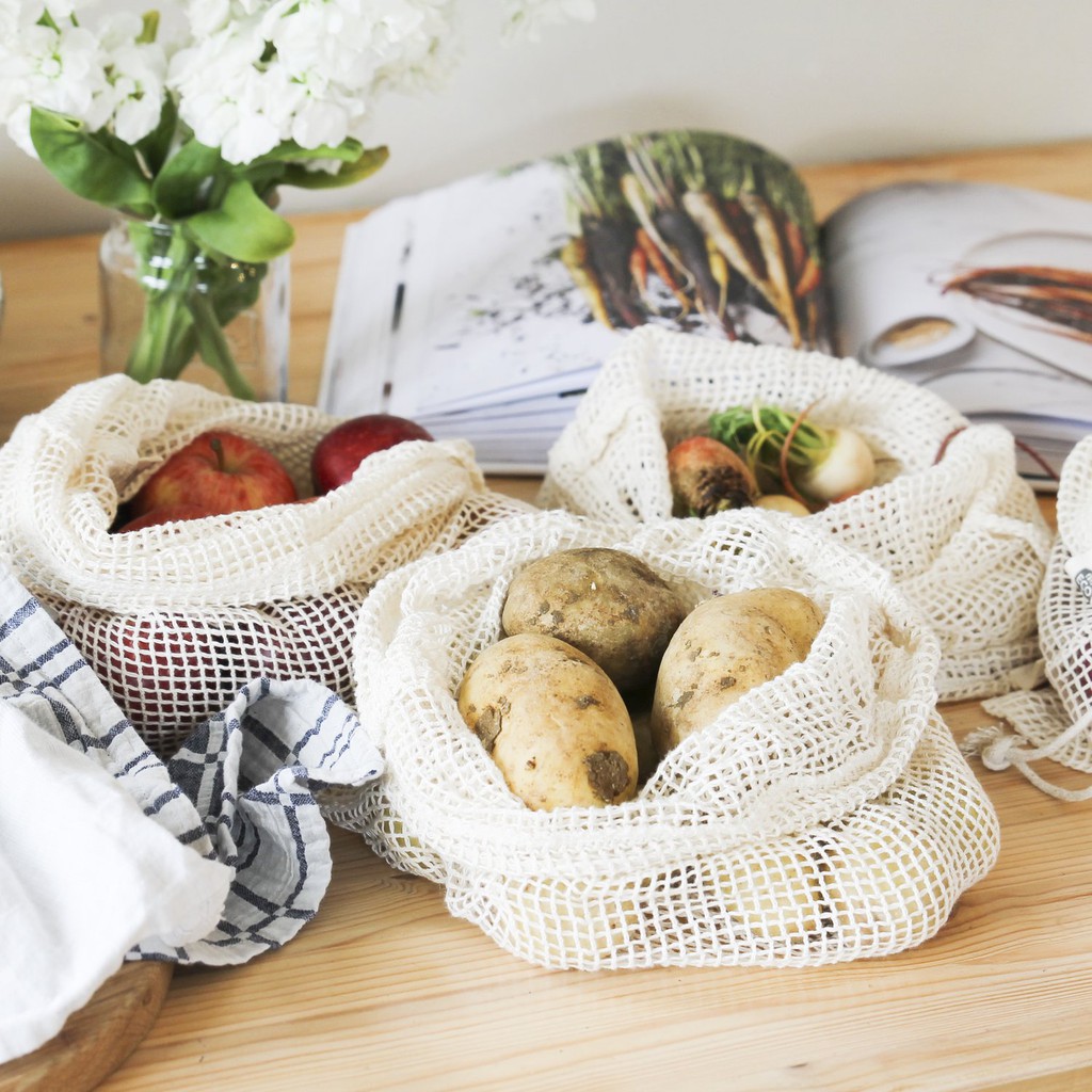 Organic Cotton Reusable Produce Bags To Contain Groceries