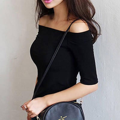 strapless shoulders sexy tops slim t-shirt women shirt off shoulder black hot pink blue red grey white clothing