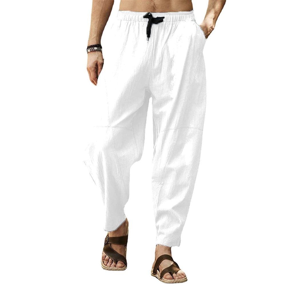 Men's Casual Slack Pants Cotton Linen Solid Long Pants Hippie Summer ...