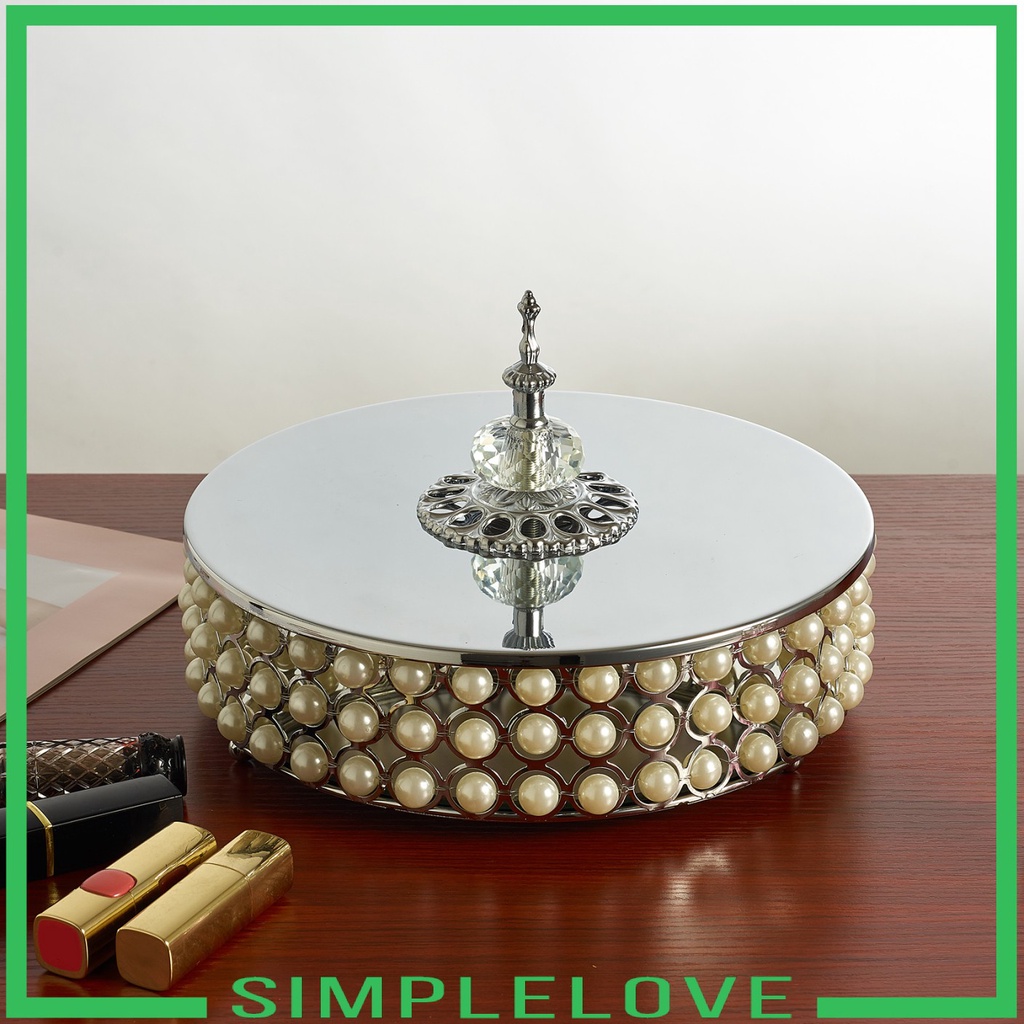 [SIMPLELOVE] Mirrored Ornate Vanity Trays Large Serving Trays Faux Pearls Decor with Lids