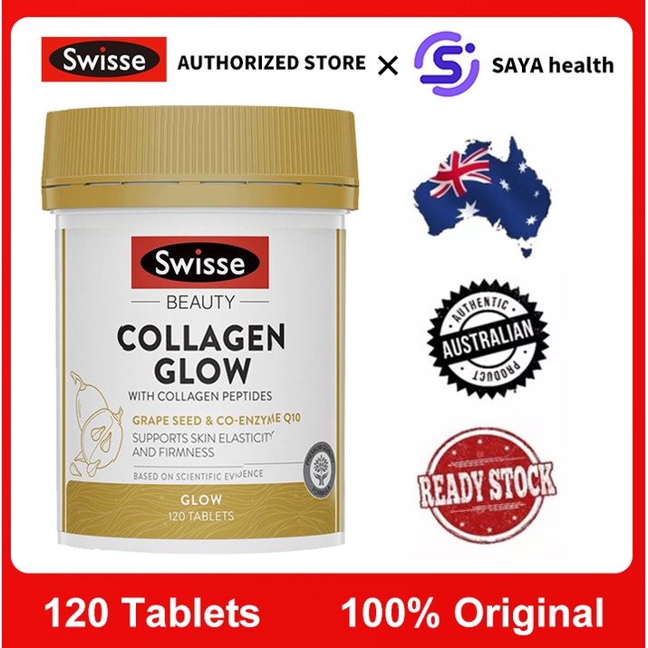 Swisse Beauty Collagen Glow With Collagen Peptides 120 Tablets with Grape Seed Co-enzyme Q10 Vitamin E