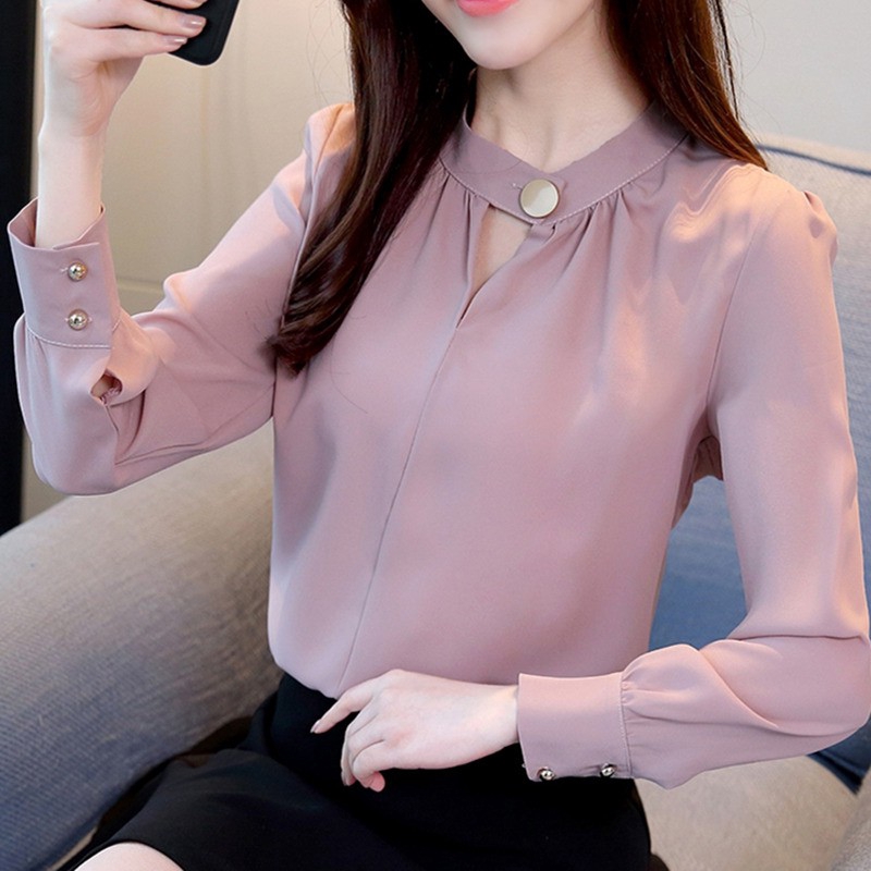 New Autumn 2018 Womens Tops and Blouses Long Sleeve Chiffon Blouse Ladies  Tops