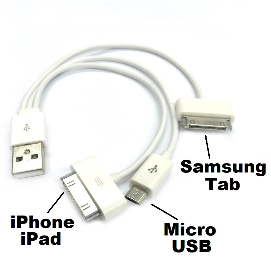 3 in 1 Short USB Cable Samsung Tab iPh 30 pin Micro USB Android 20cm