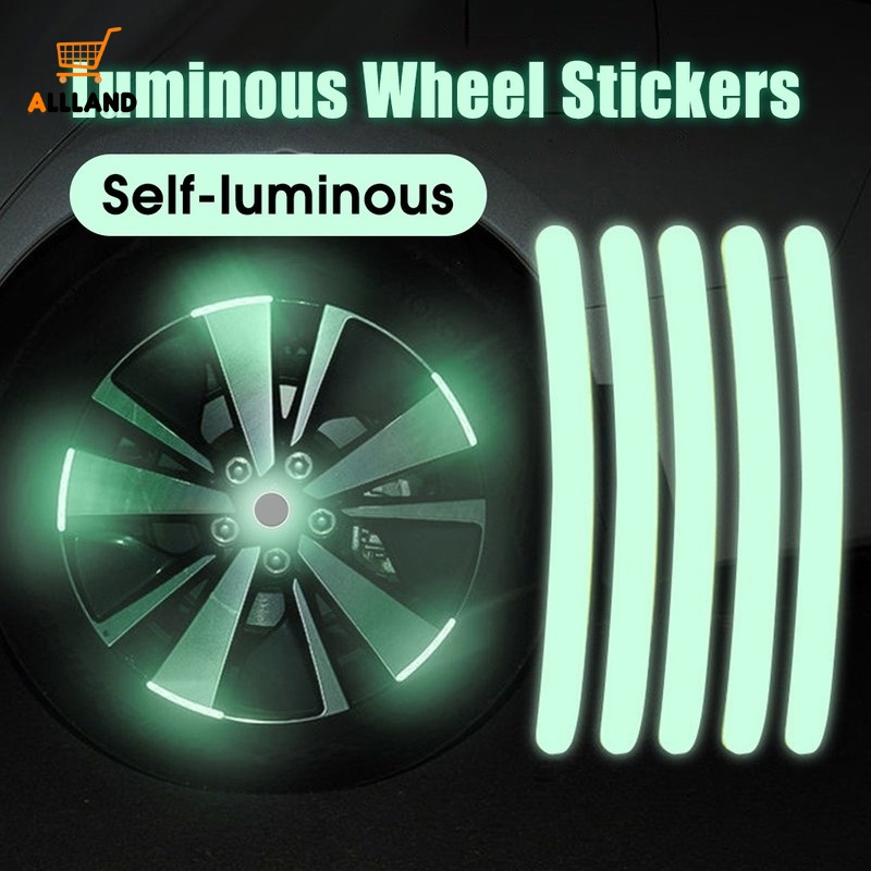20 Pcs/ Set Car Wheel Self Adhesive Arc Shape Fluorescent Sticker/ Night Glowing Automobile Rim Decorative Stripes/ Vehicle Safety Warning Luminous Decal