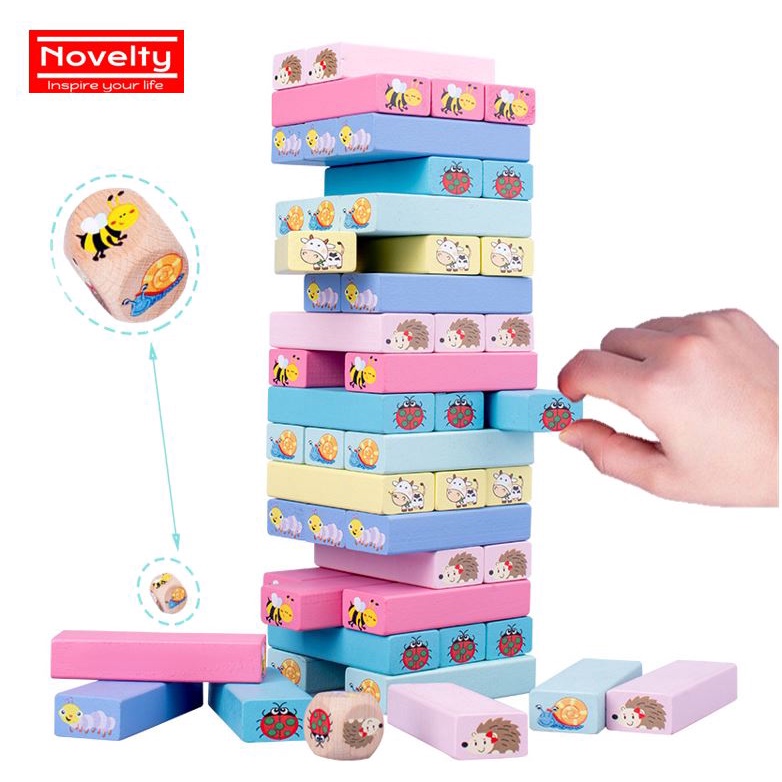 (🇸🇬 Local seller) 51pcs Wooden Animals Tower Building Blocks Toy Domino ...