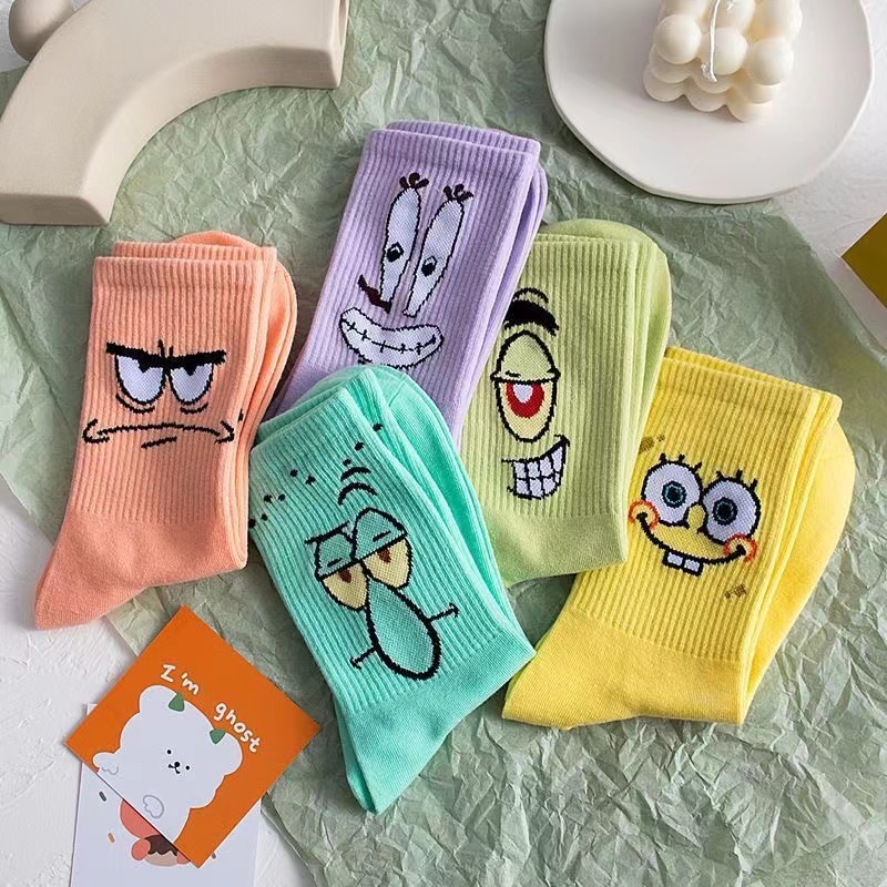 New Cartoon Cute SpongeBob Socks Harajuku Style Tube Socks Fashion ...