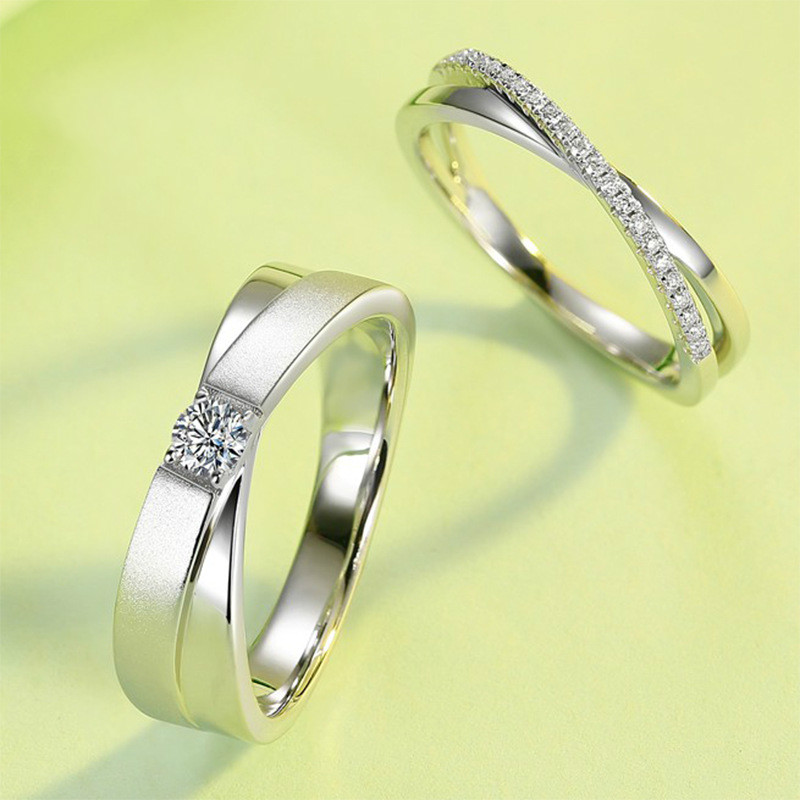 Real Moissanite Diamond Couple Rings X Shape S925 Sterling S925 Lovers