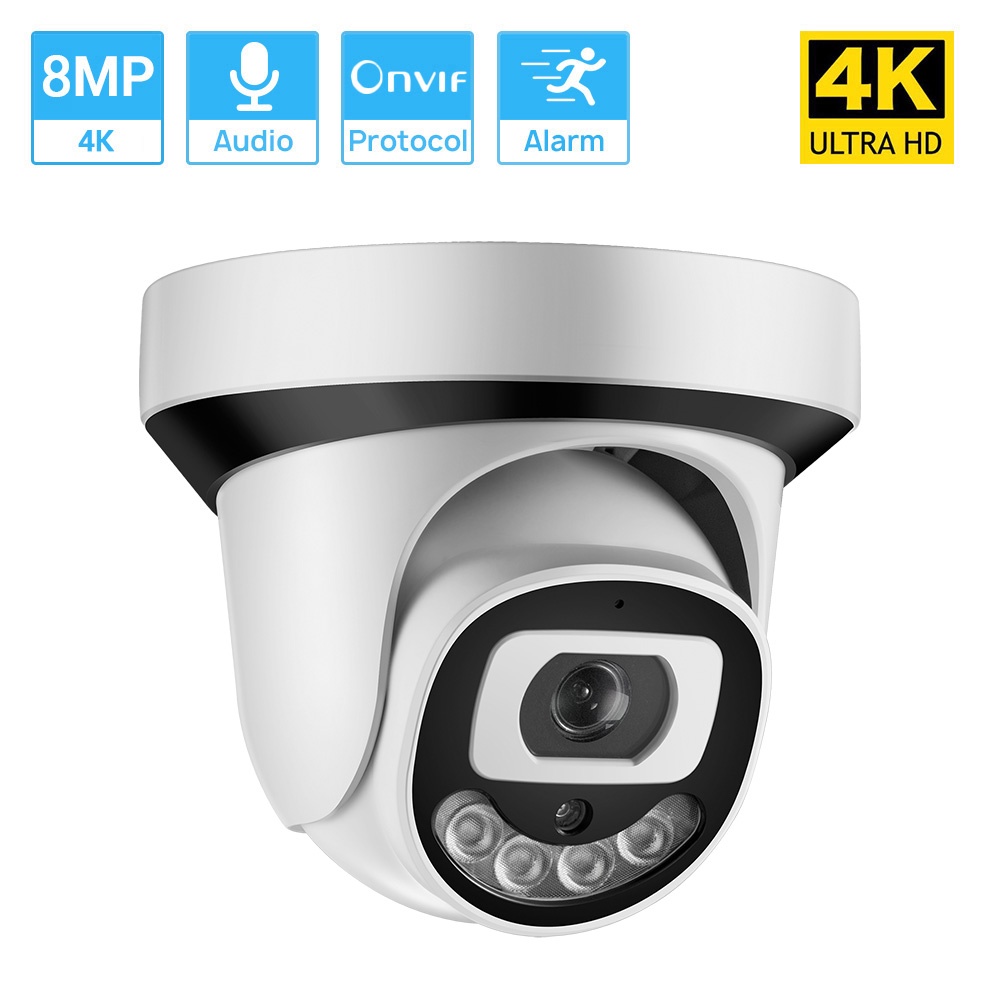 Hamrol New 4K Ultra HD 8MP IP Camera POE H.265 Audio CCTV 4 Array LEDs ...