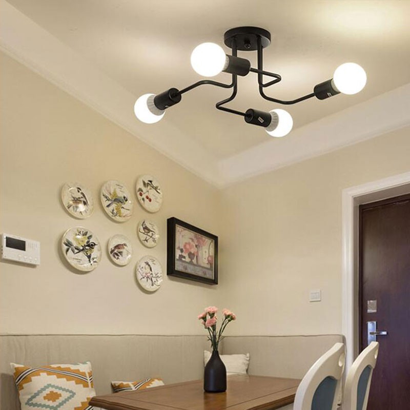 Multiple Rod Wrought Iron Ceiling Lamp No Rust Bending Iron Ceiling ...