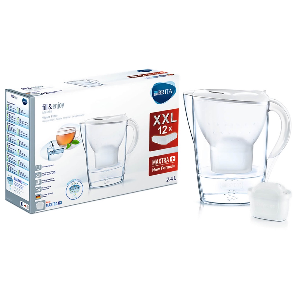 BRITA Maxtra + Marella Cool Water Filter Jug Annual Pack with 12 Cartridges  - White