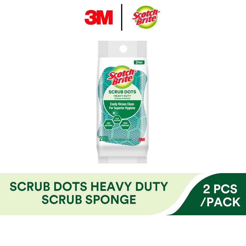 3M Scotch Brite Scrub Dots Heavy Duty Anti Bac Scrub Sponges, 2/Pack ...