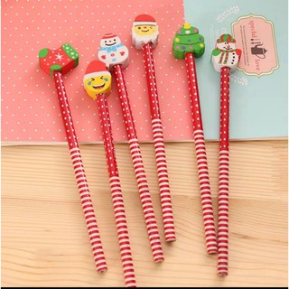 6pcs Cartoon Eraser Tipped Pencils, Christmas Children Creative