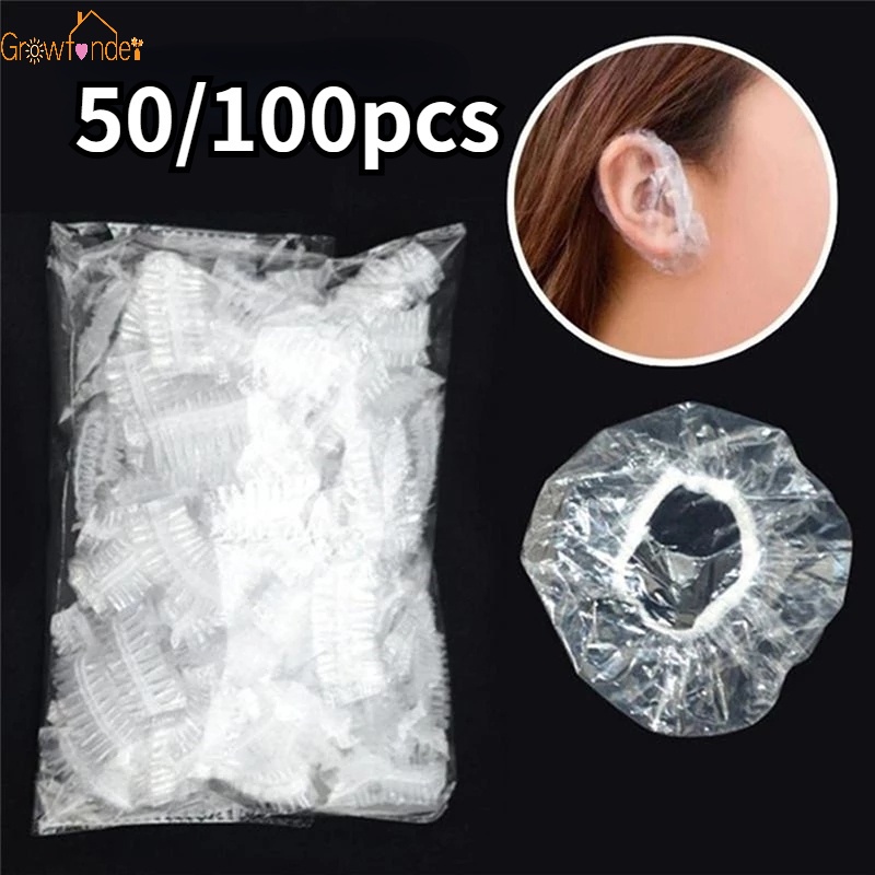 50/100Pcs Disposable Waterproof Ear Cover Transparent Bath Shower