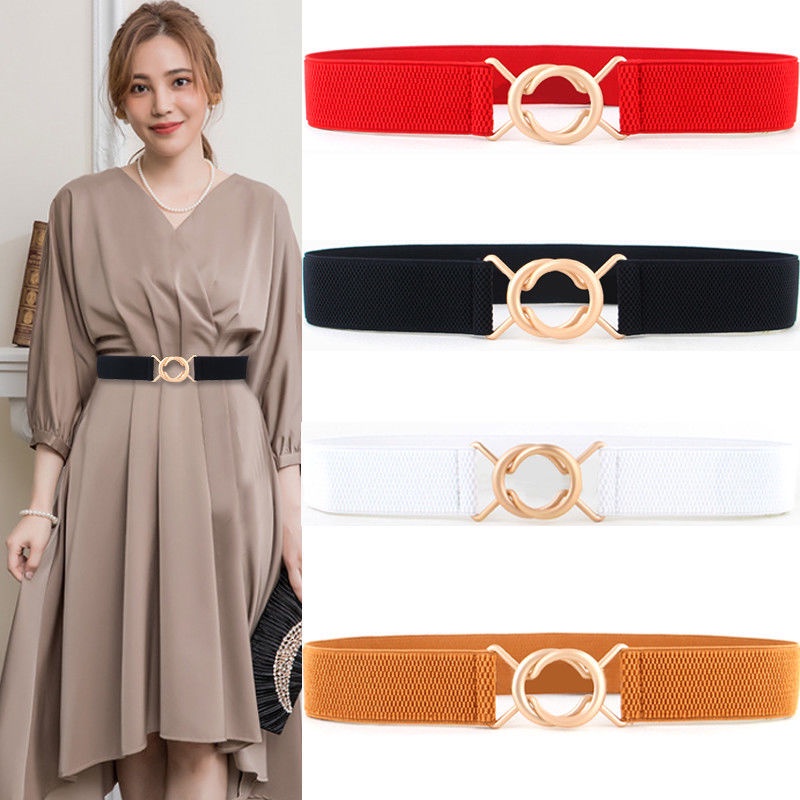 Women Vintage Wide Elastic Waist Belt, Retro Stretch Ladies Belt With Metal  Buckle For Dress