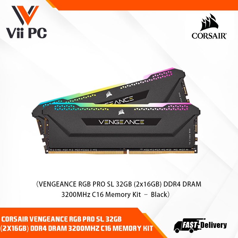CORSAIR VENGEANCE RGB PRO SL 32GB (2x16GB) DDR4 3200Mhz C16 Memory