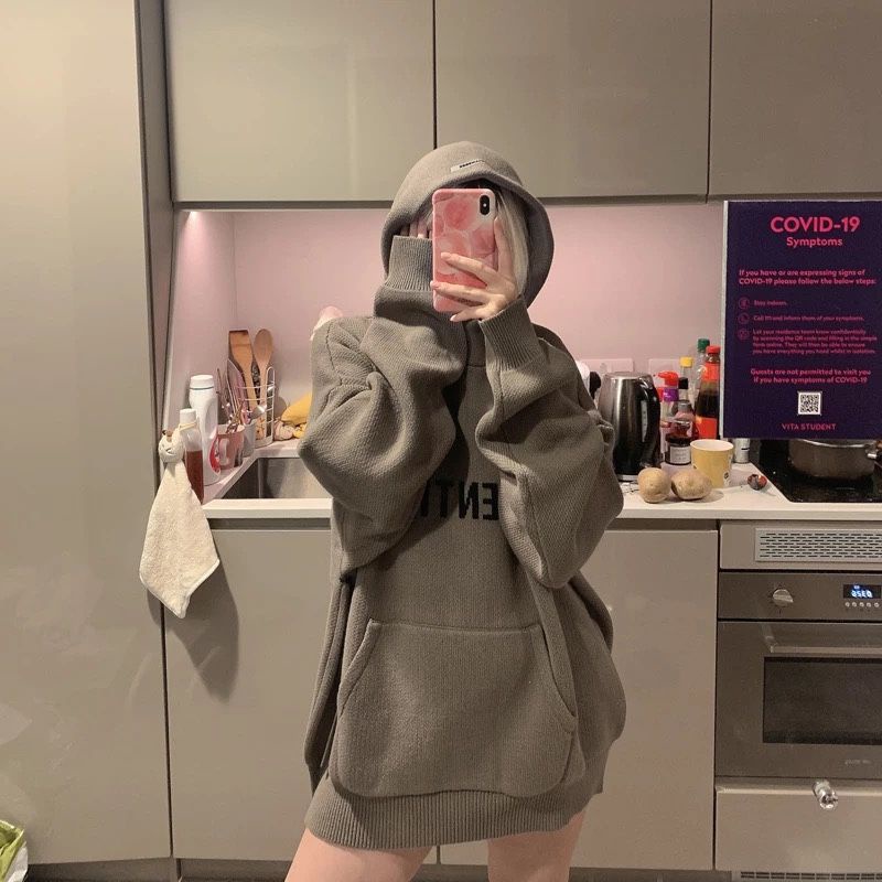 Essentials knit hoodie taupe hotsell
