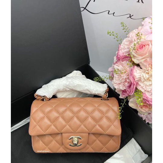 Brand New) BNIB Chanel Classic Mini Rectangle 22S Caramel Lambskin Ghw Bag