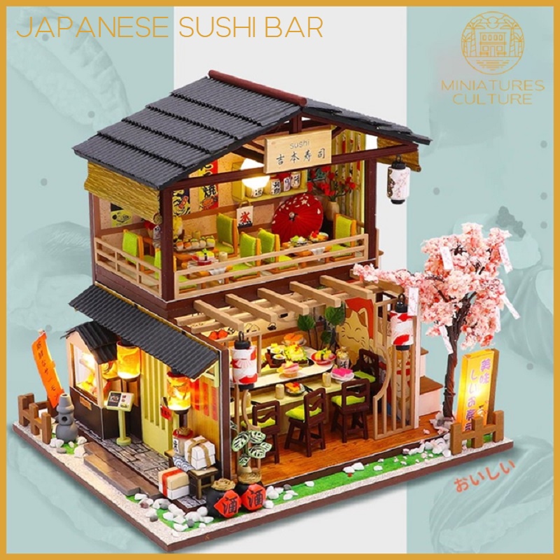 Sushi Shop Miniature House DIY Craft Japanese Bar Miniature dollhouse ...