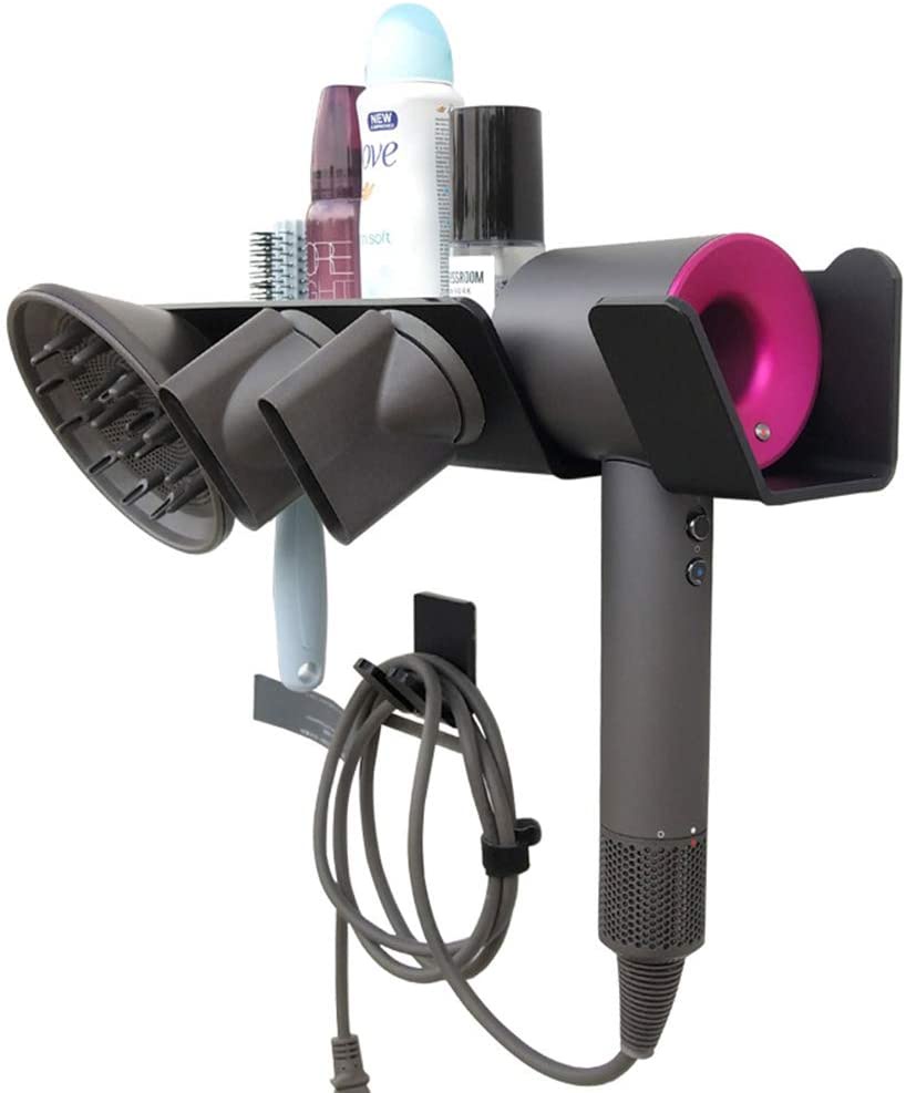 (SG seller)Wall Mount Hair Dryer Holder Hair Curling Storage Rack ...