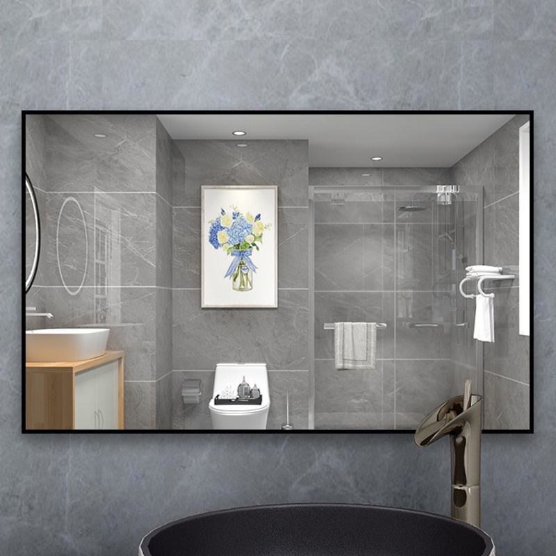 YOULITE Self Adhesive Wall Hanging Aluminum Alloy Frame Bathroom Mirror