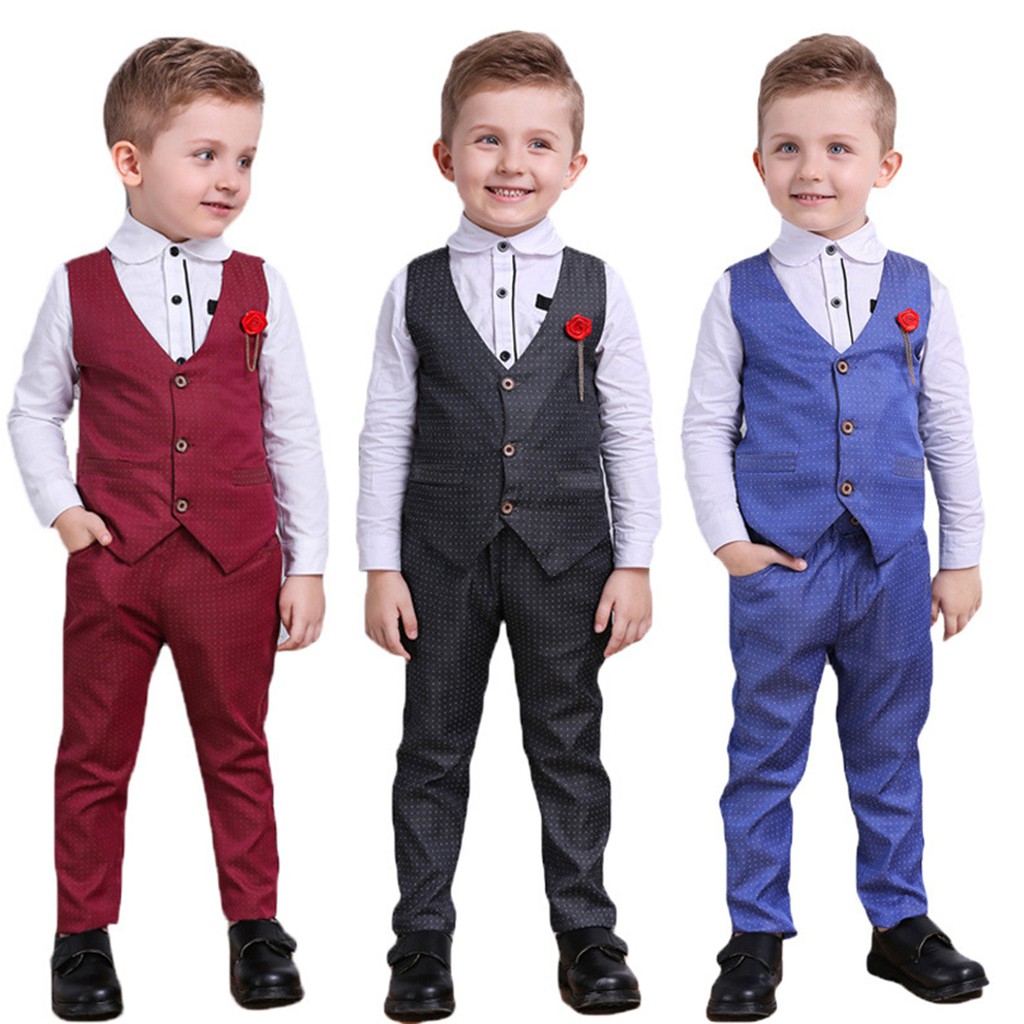 3Pcs Toddler Boys Ring Bearer Formal Vest Suit Wedding Birthday