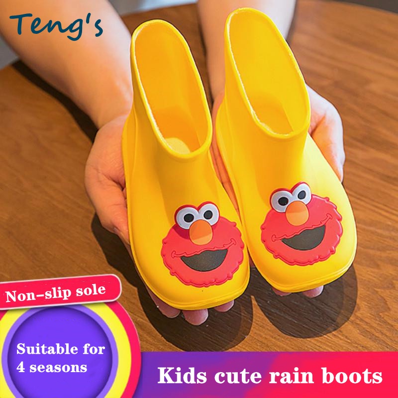 READY STOCK Toddler Girls Boys Boots Cute Cartoon Sesame Street Waterproof Shoes Child Rain Boot Antiskid Baby Rubber Kids Waterboots Plus Velvet Warm Detachable Water Shoe Non slip Waterproof Rain Bo...