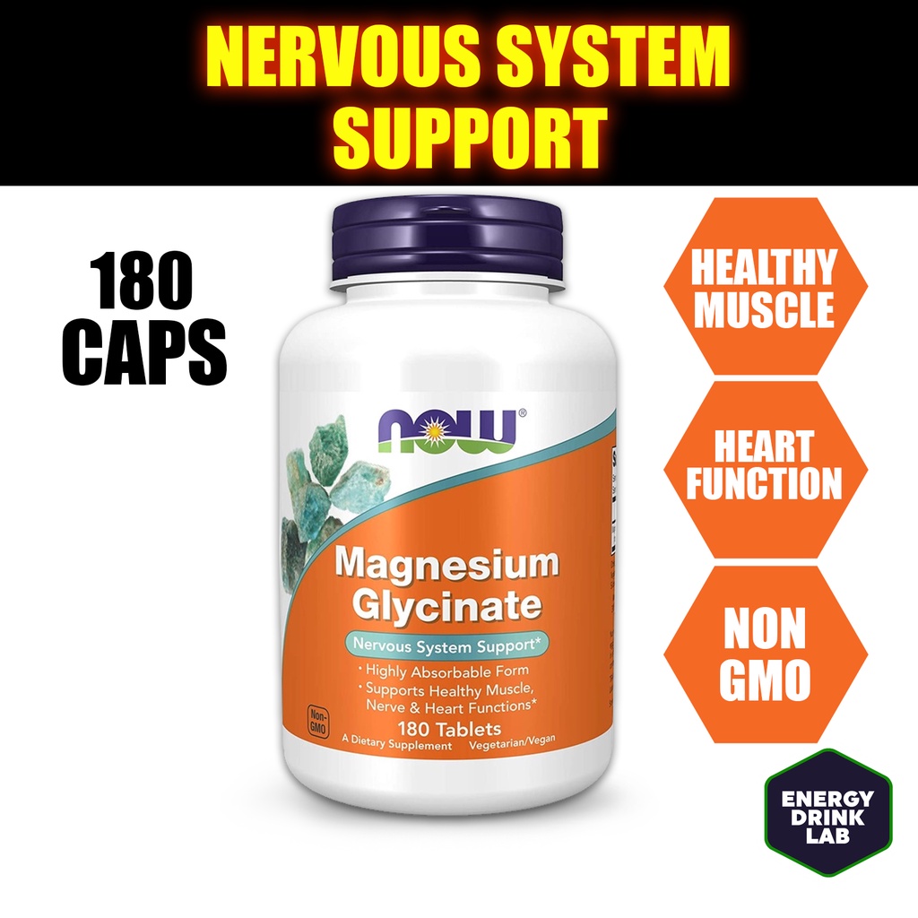 Now Foods Magnesium Glycinate 180 Tablets Nervous System Support