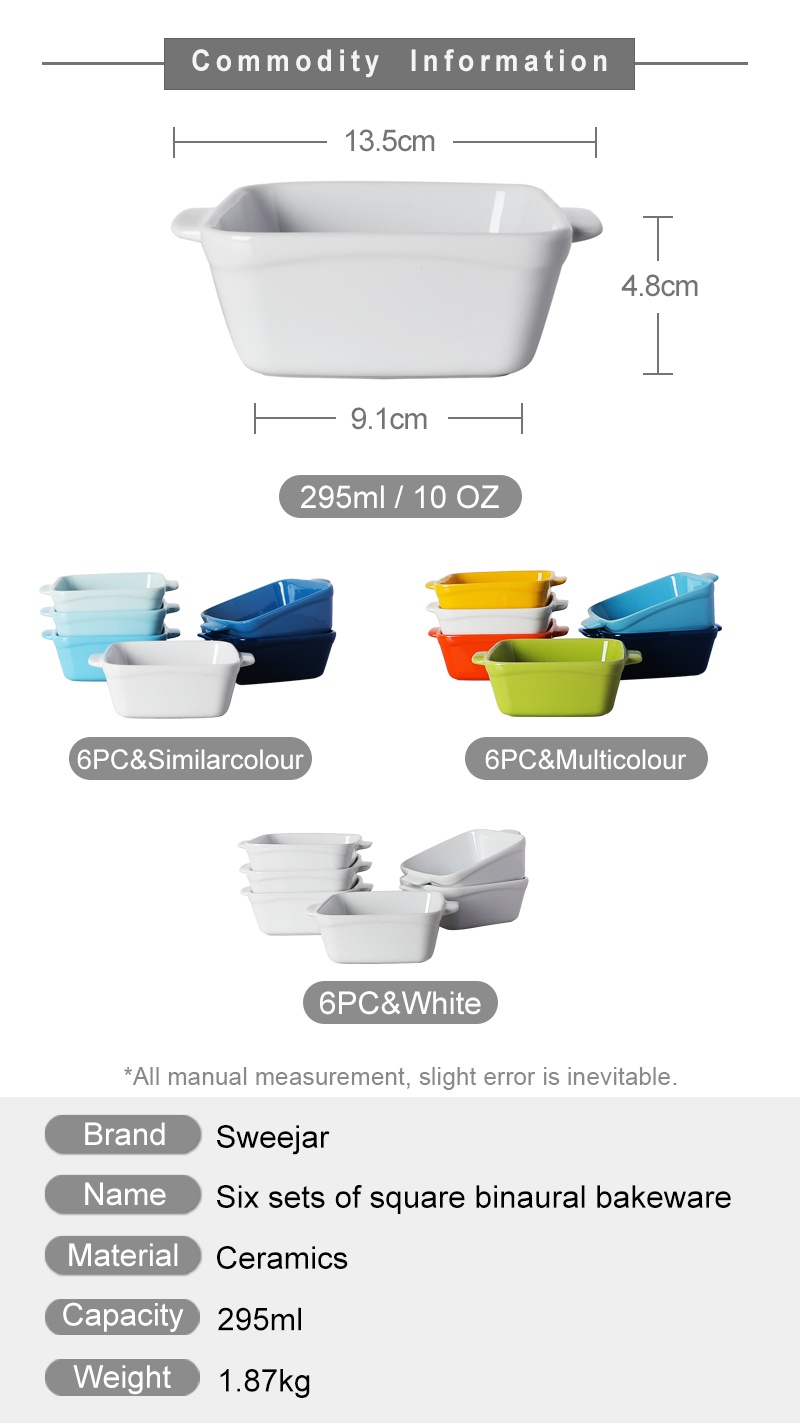 Sweejar 6PC Ceramic Mini Baking Tray salad bowl Baking plate square ...