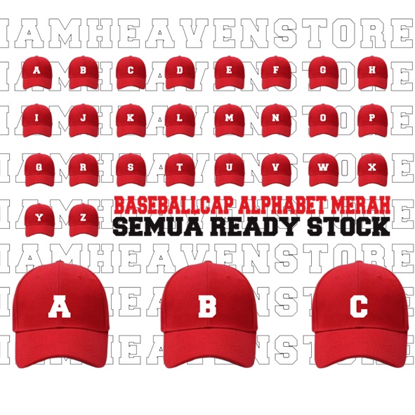 MERAH Baseball Cap Cap Red Alphabet Letters Text Alphabet A B C D E F G ...