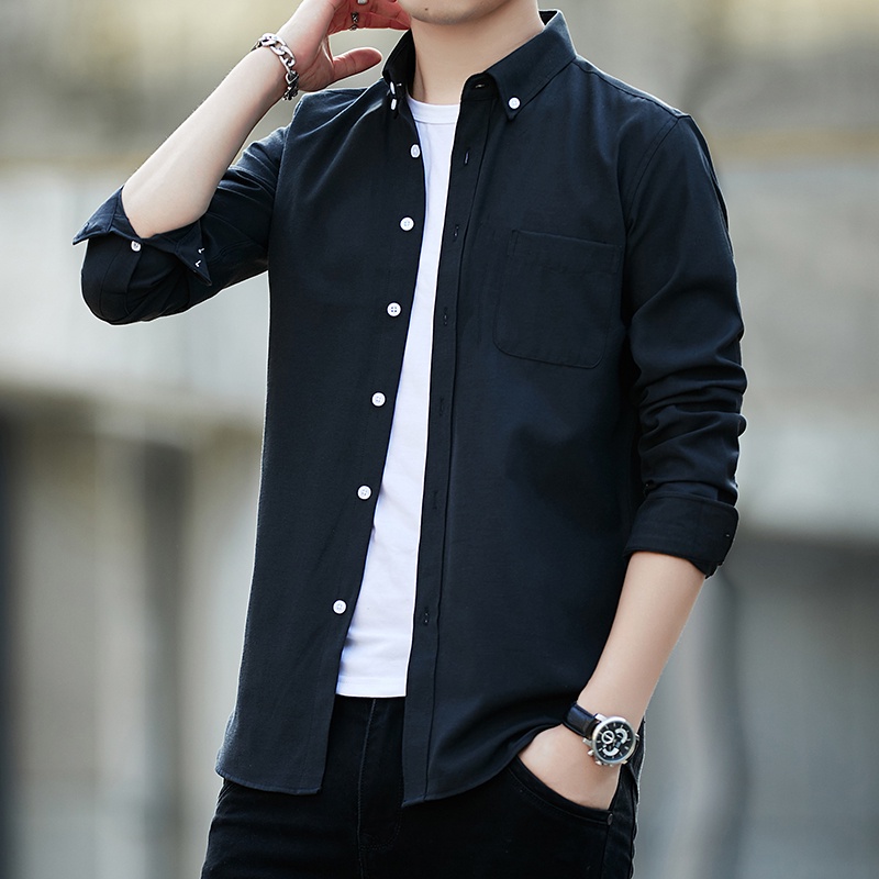 New Autumn Solid Men Shirt Male Clothing Slim Fit Oxford Cotton Long Sleeve Casual Shirts Men Fashion Shirt M-5XL 5-color