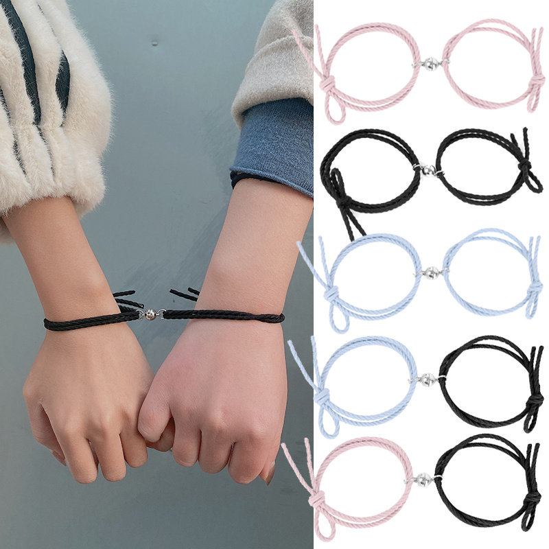 1Pair Friendship Braided Rope Bracelet/ Adjustable Magnetic Couple Bracelet/ Party Lovers Jewelry Set Gifts